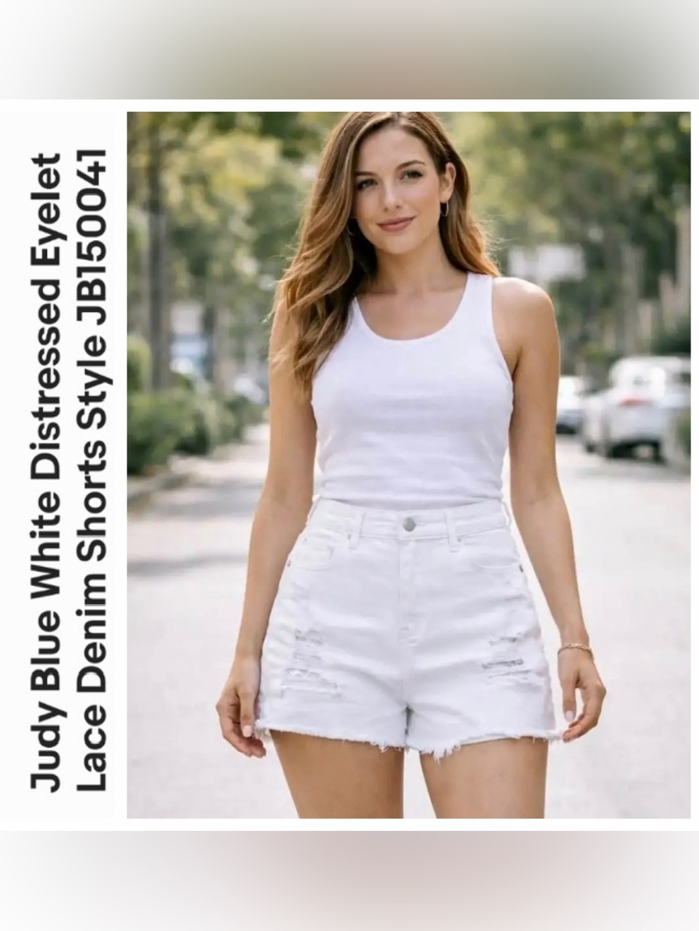 NWT JUDY BLUE Los Angeles Distressed Eyelet shorts In Crisp White Sz: M